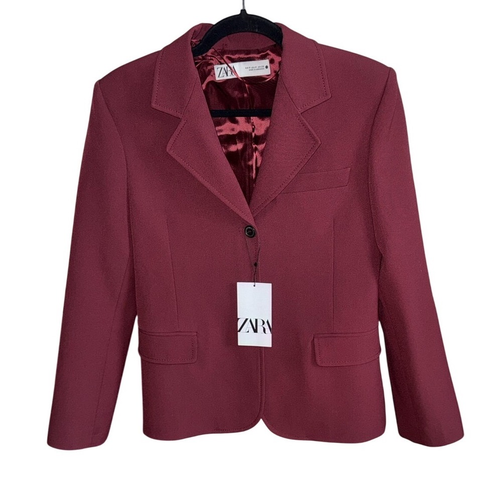 ZARA NWT Burgundy Wine Tailored 1-Button Blazer | Sz M